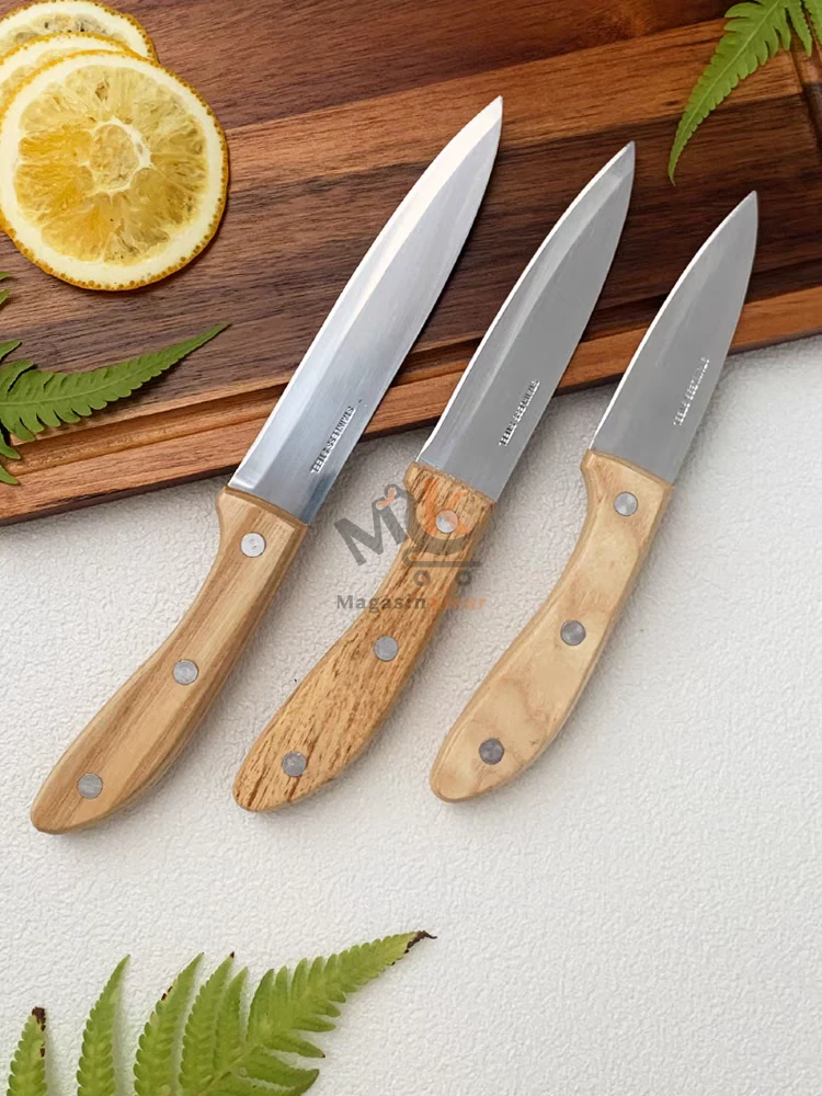 Couteaux de cuisine en acier avec manche bois 22 cm