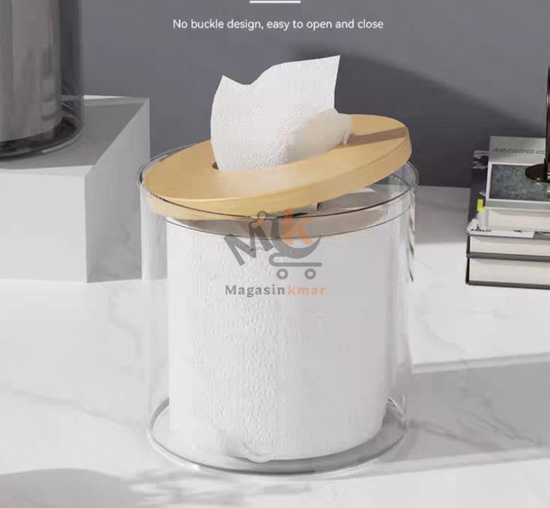 Porte serviette rond avec couvercle en bois