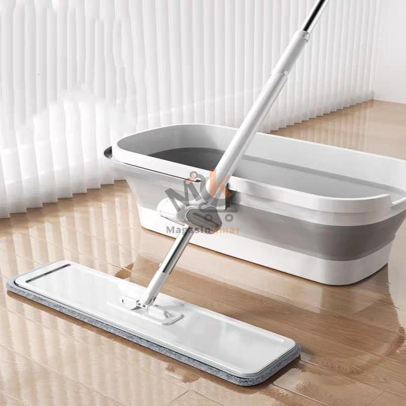 Bassine pliable à 4 roues avec raclette en microfibre