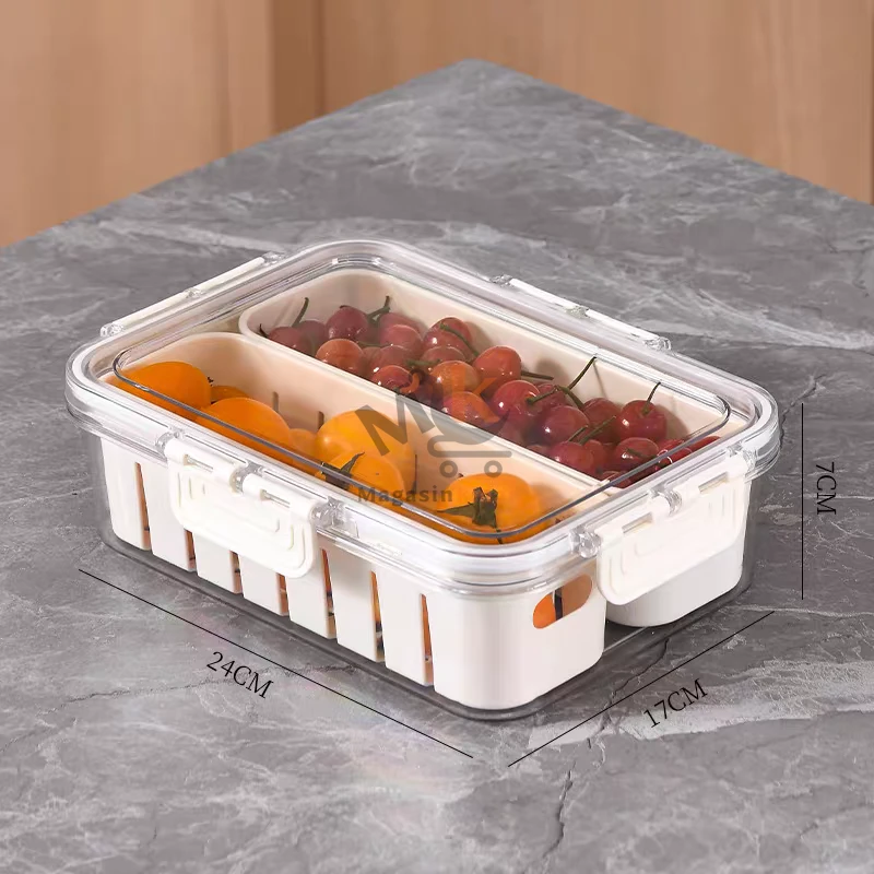 Boîte de rangement avec 4 égouttoirs – Idéale pour fruits, légumes