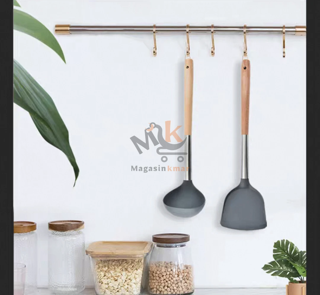 Spatule /Louche  en silicone avec manche en bois