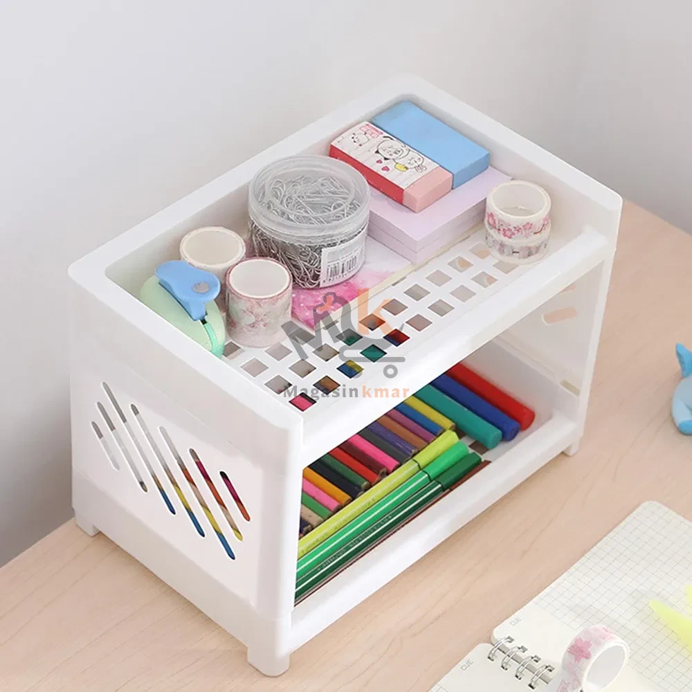 Étagère de rangement en plastique à 2 étages