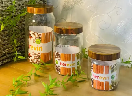 Bocal en verre avec couvercle plastique effet bois  – 720 ml