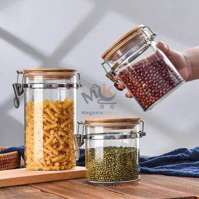 Bocal en verre avec couvercle à charnière