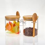 Bocal en verre avec  cuillère bois 8*13 CM