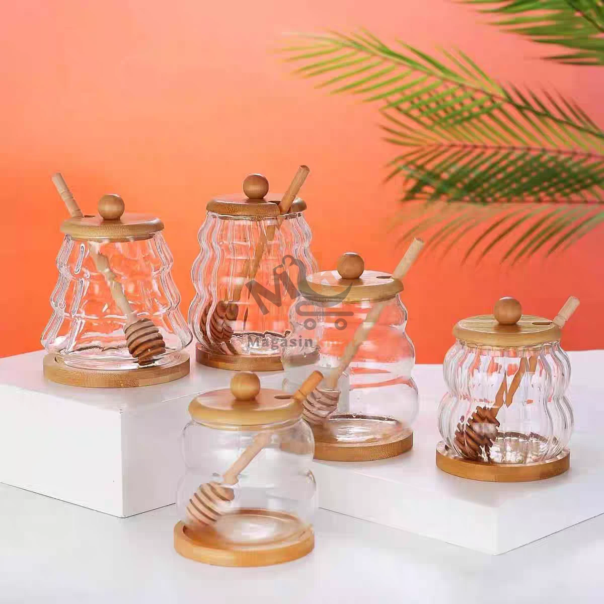 Boite miel en verre avec cuillère en bois