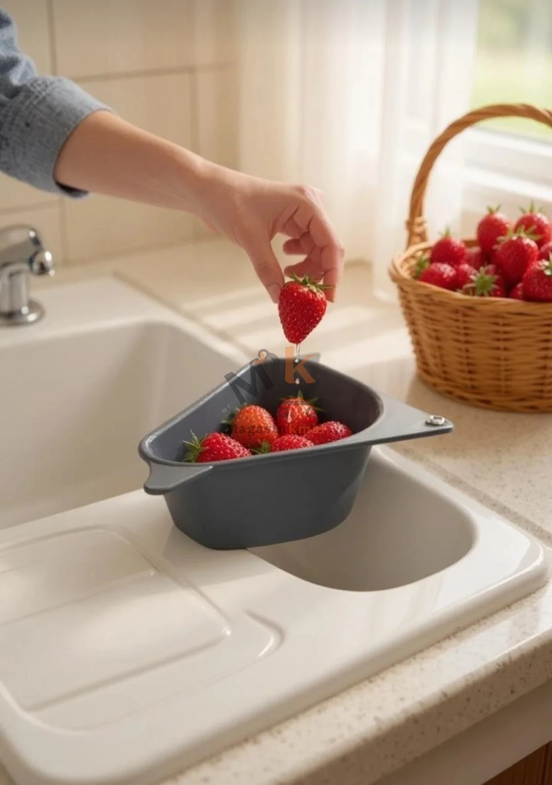 Organiseur de lavabo avec égouttoir en plastique – Rangement pratique pour éponge et savon