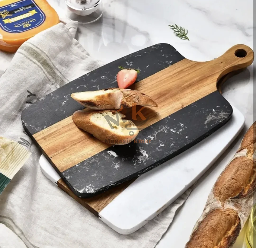 Planche à découper en marbre et bois – Élégance et solidité pour la cuisine
