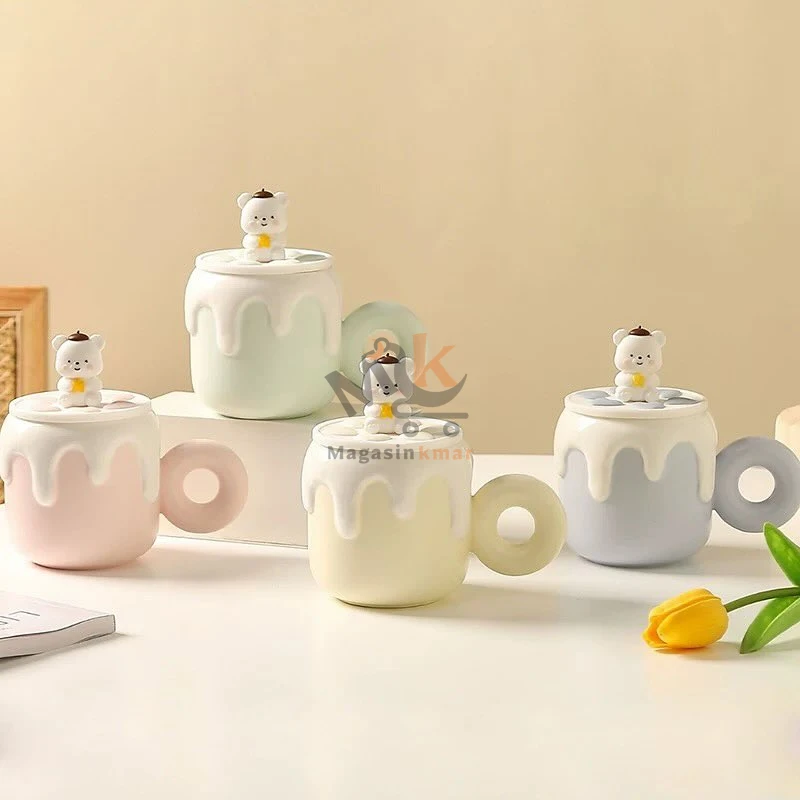 Mug en céramique avec couvercle en silicone motif OURS