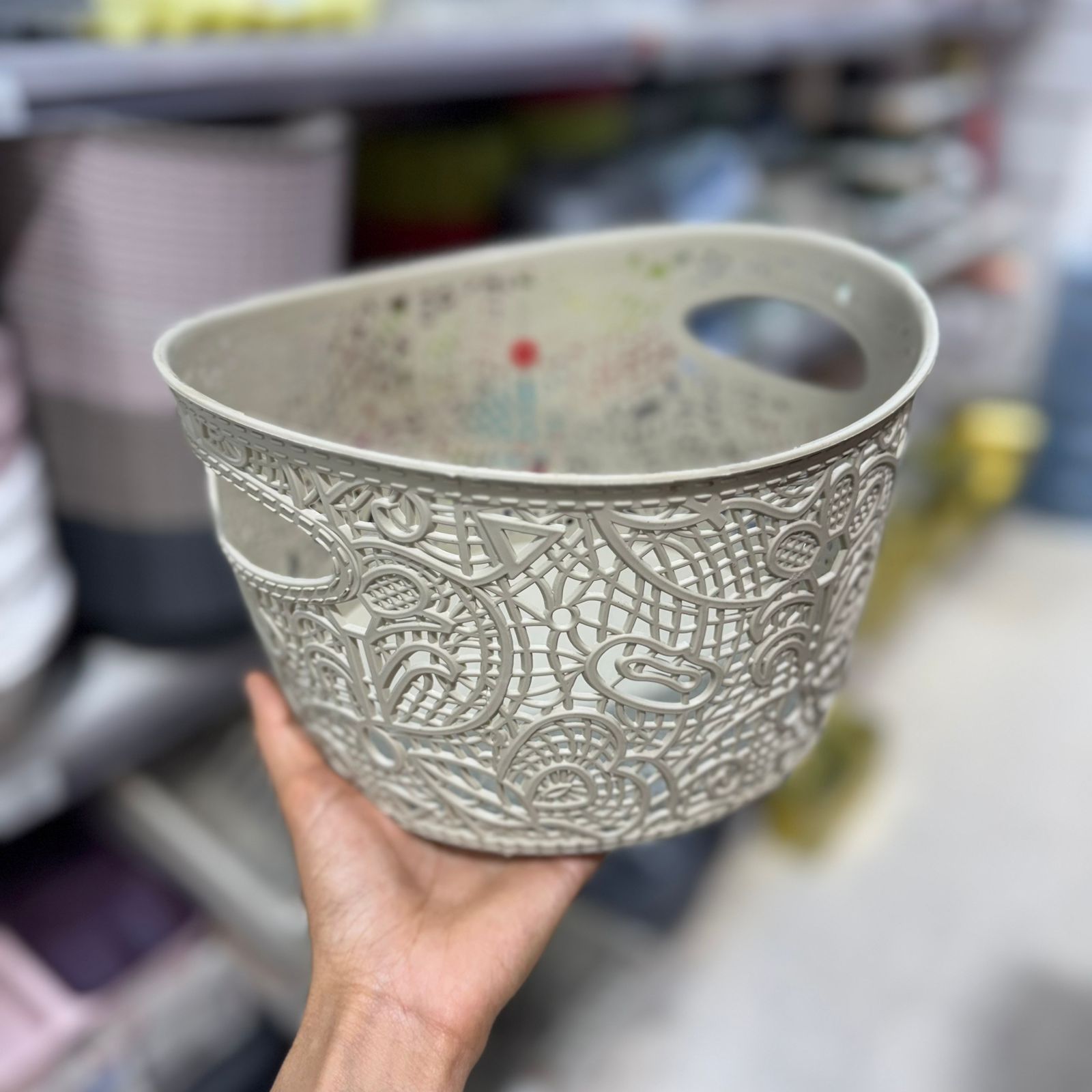 Panier rond Floria en plastique – Rangement pratique pour maison ou salle de bain