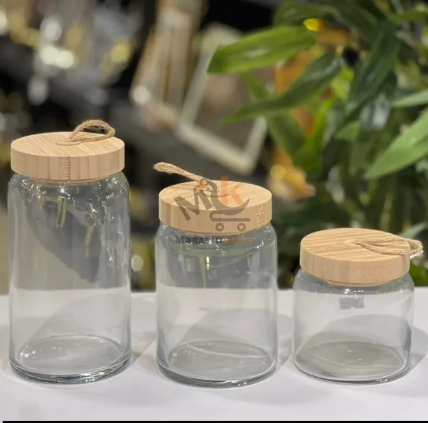 Mini bocal en verre avec couvercle en bois 11*6.5 – Rangement élégant et naturel