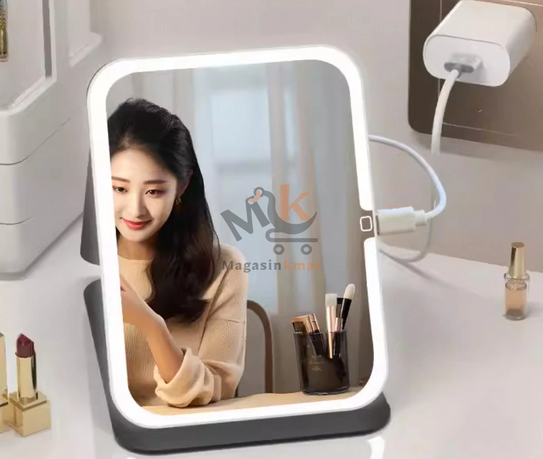Miroir de maquillage LED de bureau en plastique – Éclairage intégré
