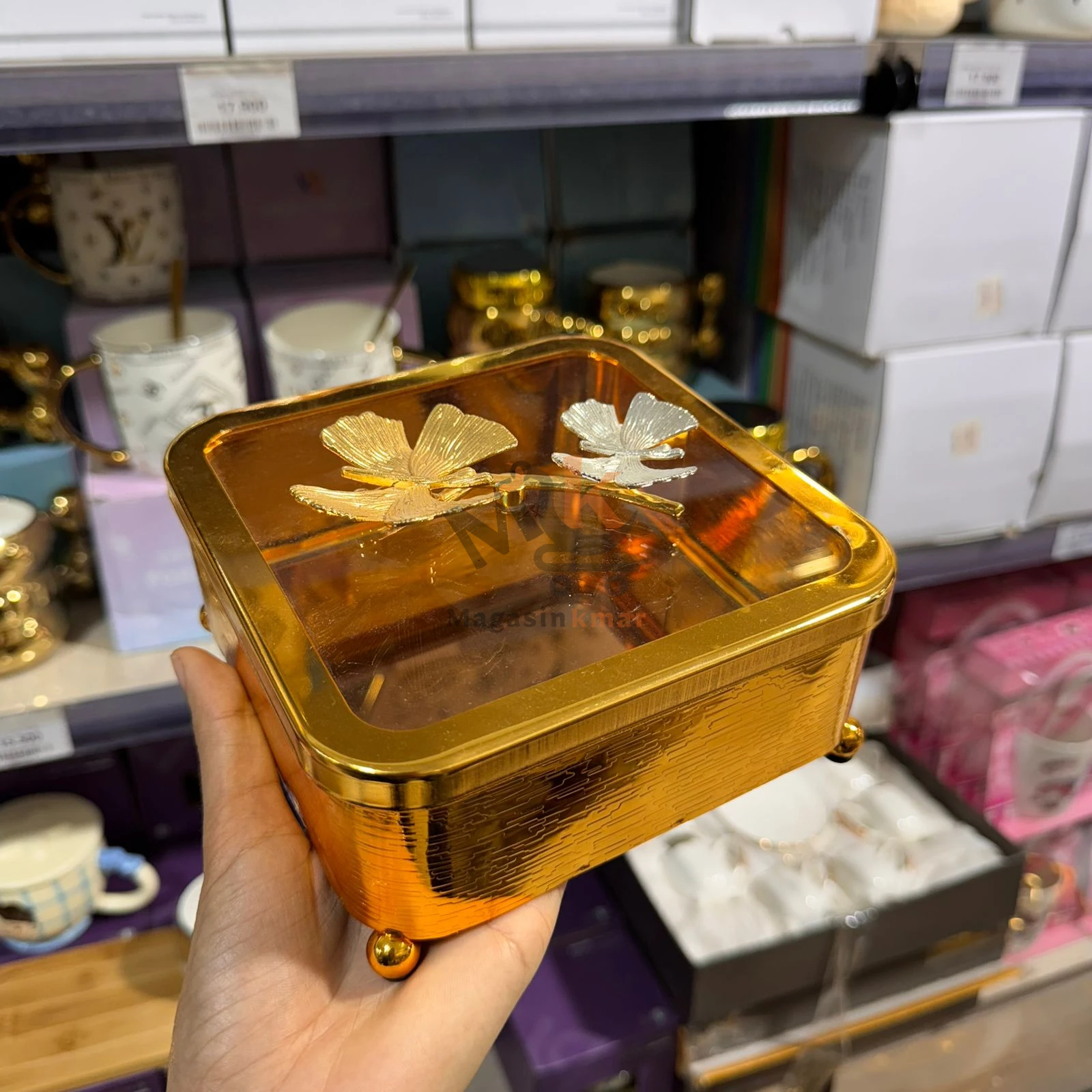 Bonbonnière carrée en métal avec couvercle en verre – Petit modèle décoratif et pratique