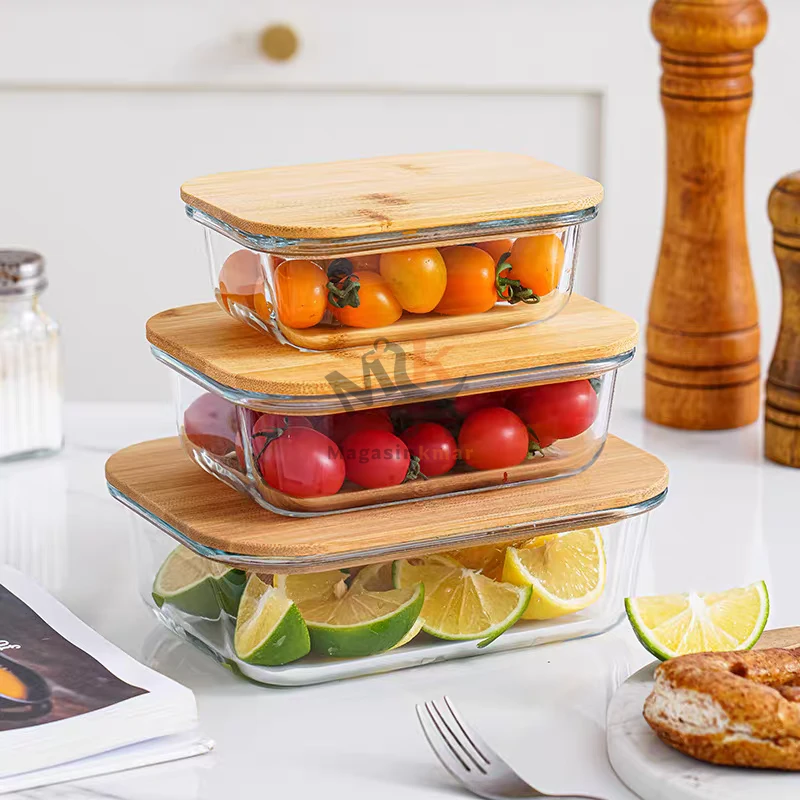 Boîte de conservation en verre avec couvercle en bambou – 1200 ml – Hermétique et naturelle