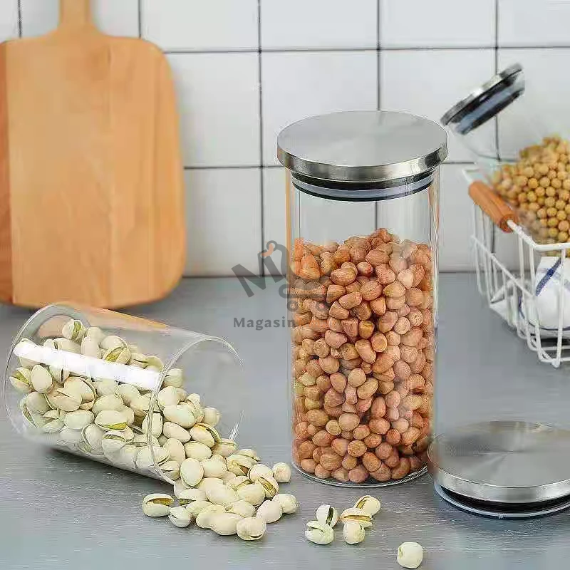 Porte-épices hermétique en verre avec couvercle inox – 18*6cm